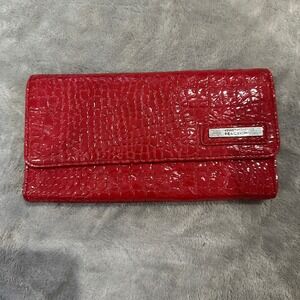 Kenneth Cole Reaction Red Croc Embossed Patent Leather Clutch Wallet Organizer